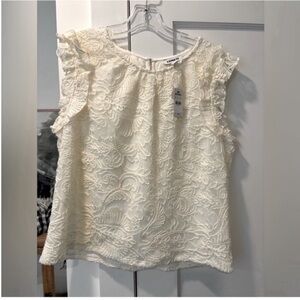 Express NEW Sleeveless White Top Off White Keyhole Back Ruffle Womens Size Large